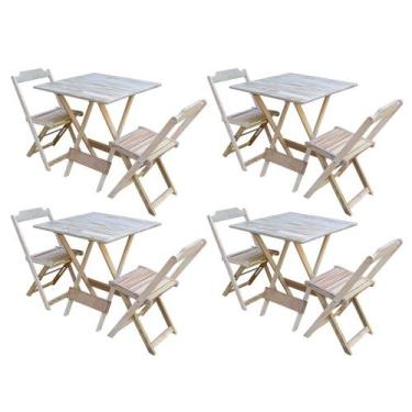 Imagem de Kit 4 Jogos de Mesa Dobravel com 2 Cadeiras de Madeira 70x70 - sem Pin