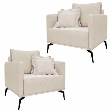 Imagem de Kit 2 Poltronas Decorativas Pés em Aço Stagno Linho Pérola G63 - Gran 