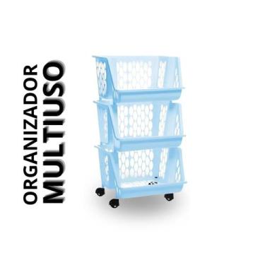 Imagem de Organizador Multiuso Empilháveis com Rodinhas 3 Andares - Giotto, Azul