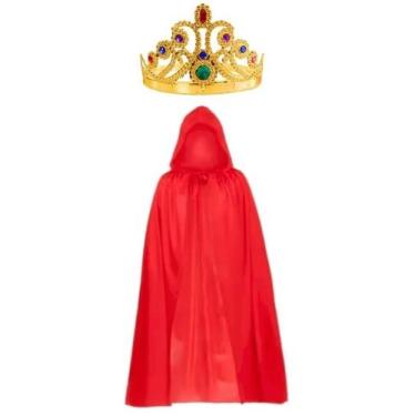 Imagem de Fantasia Rainha Coroa + Capa Vermelha Halloween Carnaval - Bwx