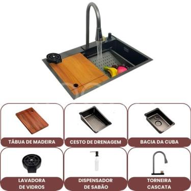 Imagem de Cuba Gourmet Cozinha Inox Premium 304 Completa Torneira Cascata Lavado