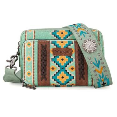 Imagem de Bolsa Tiracolo Montana West Wrangler Boho Aztec Green - WG2207