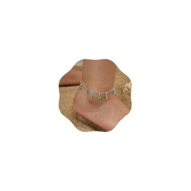 Imagem de Cliory Tornozeleira de estrela luminosa com borla, pulseira de tornozeleira com estrela ajustável, corrente de verão, praia, joia que brilha no escuro para mulheres, 7.4in, Liga metálica, Sem Pedra
