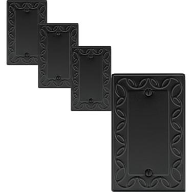 Imagem de OKAWYC Capa de interruptor de luz única em branco NovaBloom placa de parede de metal, pacote com 4 preto, 1 grupo, capa de interruptor de luz, placa decorativa, durável