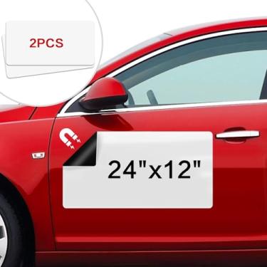 Imagem de Thaibear Ímãs de carro em branco, 61 cm x 30 cm, pacote com 2 ímãs de porta de carro para veículos, cantos arredondados adesivos de folha de ímã flexível branco branco para carro para anunciar