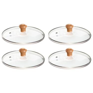 Imagem de Kit 1 Á 6 Tampas De Vidro Temperado 10 Cm Para Panelas E Frigideiras Puxador de Plástico ou Madeira (Pomel de madeira, 3)