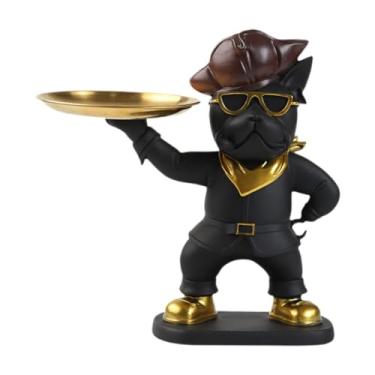 Imagem de Wswqop Recipiente de artigos diversos estátua do cão com bandeja de armazenamento estatueta ornamento mesa peça central escultura animal porta-chaves para o