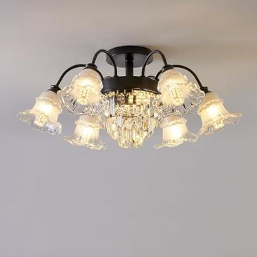 Imagem de JUANYAO Lustre Sputnik de cristal de luxo moderno vintage com acabamento cromado dourado luz pendente de metal exclusiva flor decoração de vidro para bar de cozinha