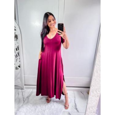 Imagem de vestido gola V com bolço e fenda lateral - MK MODAS, Roxo, G