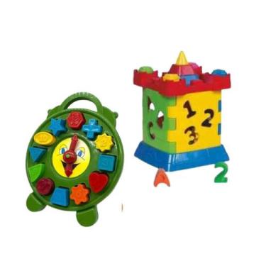 Imagem de Kit 2 Brinquedo Relogio Infantil Formas De Encaixar Castelinho Interat