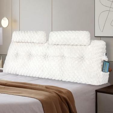 Imagem de SLIGUY Travesseiro grande de cabeceira com 2 unidades de travesseiro de pescoço em cunha para descanso de cama, almofada triangular para sentar na cama, suporte de posicionamento do encosto (completo: