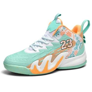 Imagem de Novetra Tênis de basquete masculino de cano alto, calçados esportivos de treinamento resistentes ao desgaste(Green,34 BR)