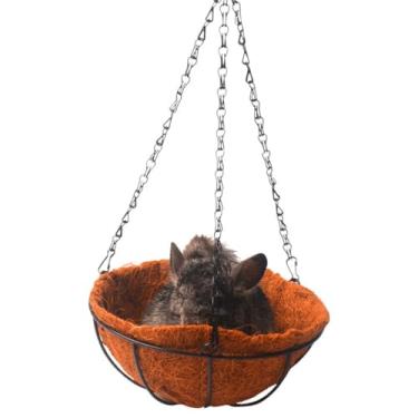 Imagem de Brinquedo de balanço Sugar Glider pequeno animal pendurado cesta de arame ninho com forro de moeda de coco natural gaiola de chinchila acessórios de pendurar para hamster, porquinho-da-índia, ratos,