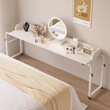 Imagem de Mesa de cama com rodas, mesa de computador com rodas, mesa sobre cama, mesa móvel com altura ajustável, bandeja de alimentos, mesa com rodinhas médicas, para escritório em casa, hospital