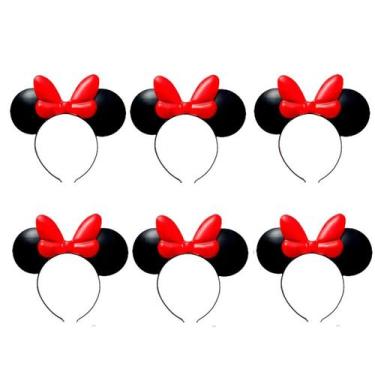 Imagem de Kit 6 Tiara de Orelhas do Tipo Minnie Arquinho para Meninas Festa Aniv
