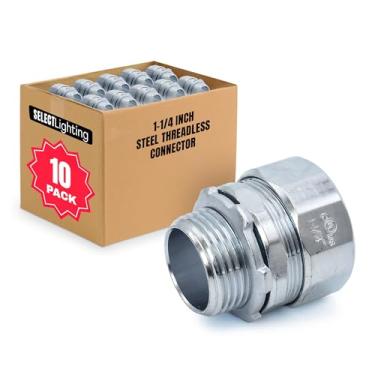 Imagem de SELECT Lighting Conector sem rosca, conector de compressão de aço zincado de 3,5 cm, acessórios de conduíte elétrico para uso interno e externo, pacote com 10