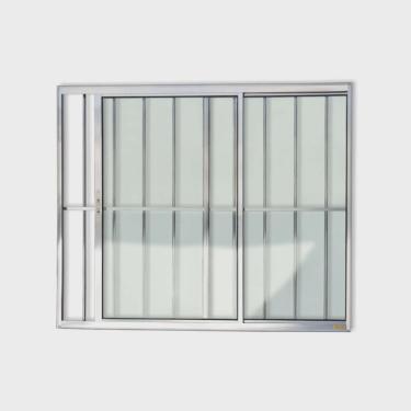 Imagem de Janela de Aluminio de Correr 80x80cm 2 Folhas com Grade e Vidro Liso Confort Brimak