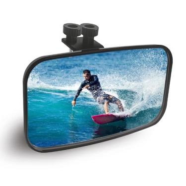 Imagem de Espelho de barco para pontão e barcos de esqui, espelho retrovisor marítimo ajustável com poste telescópico e braçadeira de alumínio resistente, grande angular de 21,6 cm x 11,7 cm para esqui aquático