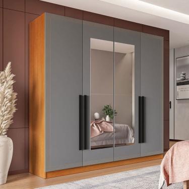 Imagem de Guarda-Roupa Casal Valência 4 Portas 4 Gavetas com Espelho Freijó/Cinza - Politorno