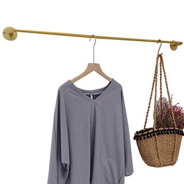 Imagem de CUTPOIY Racks modernos de exibição de loja de roupas de metal, varões para pendurar roupas de polo único e prateleiras de exibição de varejo, toalheiros dourados, cabides de barra multifuncional (80