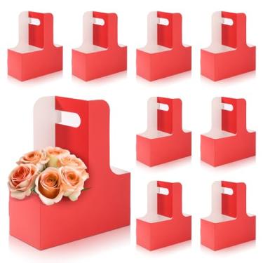 Imagem de Bakbania Porta-copos de 2 xícaras com alça para copo de papelão, pacote com 20, saco de presente floral, caixa de embalagem para bebidas quentes ou frias, serviço de entrega de comida (vermelho)