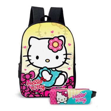 Imagem de Mochila Escolar para Meninas Dia A Dia Kitty Gatinha Fofa Infantil Com