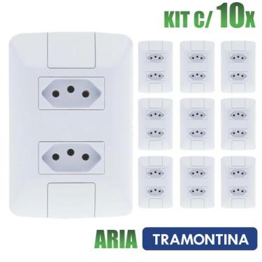 Imagem de Tomada Dupla Aria Branco Tramontina 10A/250V Kit c/ 10 unidades