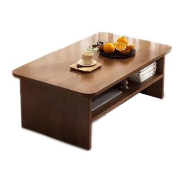 Imagem de UINGBPXT Mesa de centro de madeira de 2 camadas com prateleira de armazenamento, prateleiras retangulares, mesa de chá baixa para sala de estar, salas de recepção, tatame
