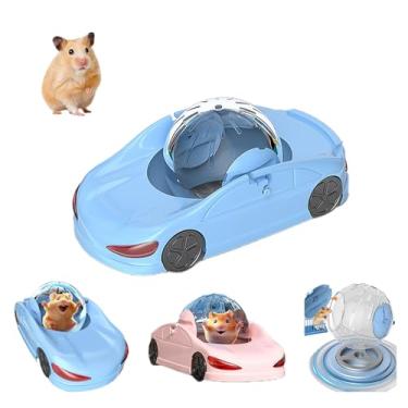 Imagem de Carro esportivo com bola de exercício para hamster, carro hamster com bola transparente destacável, roda de exercícios divertida para hamsters, 3 modos disponíveis, adequada para animais de estimação