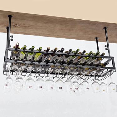 Imagem de Rack de vinho de teto, altura ajustável, rack de vinho de metal, rack de vidro de vinho de ferro suspenso, adequado para bares e cozinhas (tamanho: 80 cm) (tamanho: 60 cm) (uma cor 50 cm) (uma cor 100
