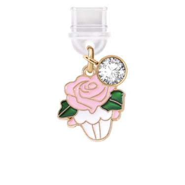 Imagem de ELISE & FONDA TP598 Tipo-C porta de carregamento plugue antipoeira Little Rose Flovers buquê para celular iPhone 15/16/Samsung/OnePlus/Xiaomi/oppo telefones Android (rosa), approx. 1.8 cm (L) x 0.2 cm