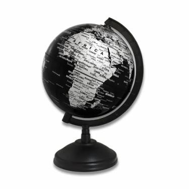 Imagem de Globo Terrestre Decorativo, 23cm, Preto e Branco, Base Giratória, para Mesa