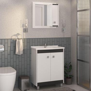 Imagem de Gabinete Banheiro Com Cuba E Espelheira 60cm Branco/preto