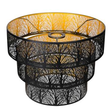 Imagem de ALUCSET Abajures De Metal Para Luminárias Chão, Pendentes, Substituição Lustre, Abajur Tambor 3 Níveis Com Design Árvore Da Floresta, Em Ouro Preto 13'' Largura X 10'' Altura, Uno Fitter