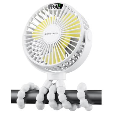 Imagem de SWEETFULL Ventilador de Carrinho Portátil com Display Led Mini Ventilador de Clipe Alimentado Por Bateria de 4000Mah, Ventilador Pessoal Pequeno Recarregável de 4 Velocidades Ventilador de Resfriamento de Mesa Portátil para Viagens Em Esteira de Berço de Assento de Carro (Branco)