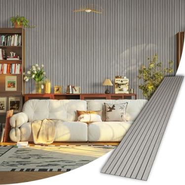 Imagem de Abyssaly Painéis de parede de ripas de madeira de 599 cm x 39,9 cm descascam e colam, painéis de parede de ripas 3D cinza, papel de parede de madeira sintética, revestimento de painel de madeira de