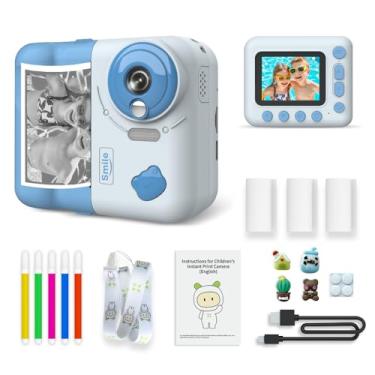 Imagem de Câmera de impressão instantânea para crianças, presentes de aniversário de Natal para meninas, meninos, 4, 5, 6, 7, 8, 9, 10, 11 e 12 anos, câmera digital HD 1080p com canetas coloridas/3 rolos de