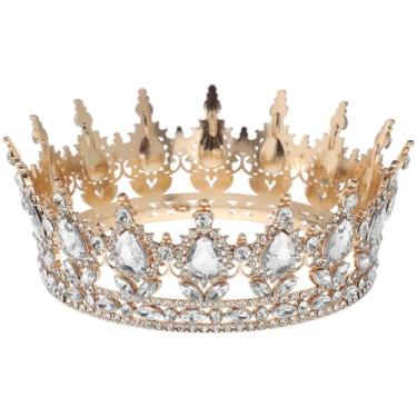 Imagem de SOLUSTRE Tiaras De Casamento Com Strass E Coroa De Rainha Mulheres - Tiara De Princesa De Cristal Com Coroa De Rainha Redonda Completa Decoração De Baile De Concurso