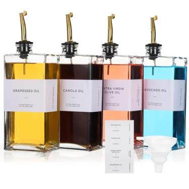Imagem de Homaisson Conjunto de 4 dispensadores de azeite de oliva e vinagre, garrafas de vidro com bicos dourados, capacidade de 500 ml, inclui 36 etiquetas e funil para despejar com precisão e fácil