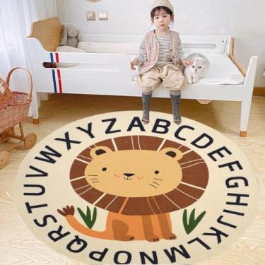 Imagem de TEMBR Tapete infantil para berçário, redondo, educativo, alfabeto, macio, antiderrapante, para quarto de crianças pequenas (redondo 80 cm, leão sentado ABC)