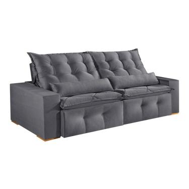 Imagem de Sofá 4 Lugares Retrátil e Reclinável França Veludo Cinza 270 cm