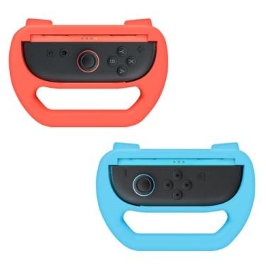 Imagem de DLseego Capa de mão para jogos para Switch 2 JoyCon, controle ergonômico resistente ao desgaste para modelo Joycon, controle de jogo com alças para joystick móvel, capa para gamepad - vermelho azul