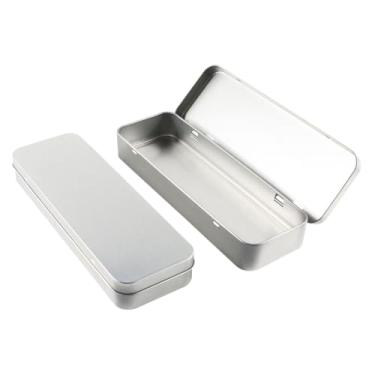 Imagem de GSHLLO Estojo De Metal Retangular Vazio Com Dobradiça, 2 Peças, Caneta Camada Única, Prata, Fino, Papelaria, Latas Para Armazenamento Itens Pequenos