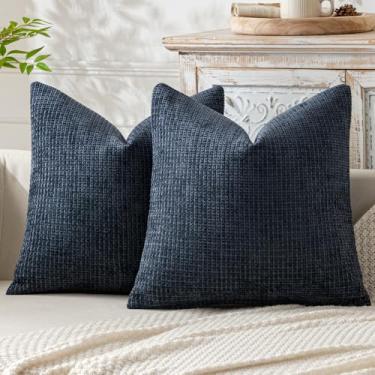 Imagem de MIULEE Pacote com 2 fronhas decorativas azul marinho 40,6 x 40,6 cm, capas de almofada de chenille macias para decoração de casa, sofá, quarto, sala de estar