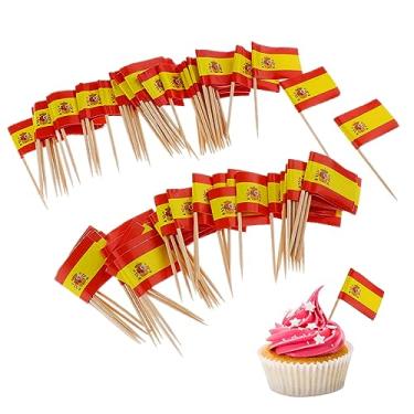 Imagem de Palitos de dente, 100 peças, mini bandeiras da Espanha em palitos de alimentos, palito de dente, topos de cupcake, mini palito de coquetel, decoração de bandeira para bar de festa do dia da