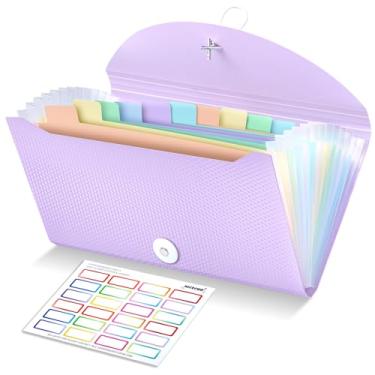Imagem de Nicecho Organizador de cupons de recibos, organizador de arquivos sanfonados pequenos com 13 bolsos com etiquetas para cartões de recibos, notas comerciais, armazenamento de cupons - roxo