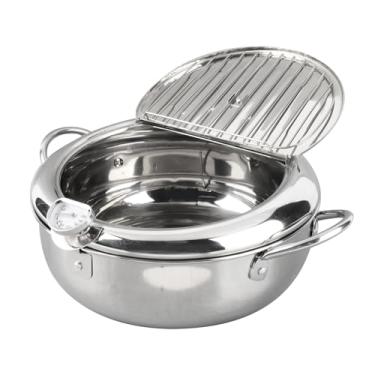 Imagem de Zerodis Mini Panela de Fritadeira Em Aço Inoxidável Com Termômetro e Rack Destacável para Fácil Drenagem de óleo Adequada para Cozinhar Casos (L Tamanho 24cm / 9.4in)