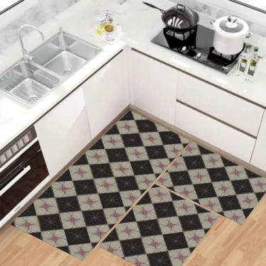 Imagem de Kit Tapete Passadeira de Cozinha Antiderrapante Absorvente (Abstrato Floral)