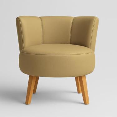 Imagem de Poltrona Decorativa para Sala de Estar Reforçada Moderna Tecido Corano Pés de Madeira Ergônomica (Capuccino)