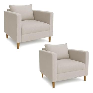 Imagem de Poltronas Para Sala de Estar Cadeira Decorativa Luxo Kit 2 Poltrona Com Pé Palito Linho Grande (Linho Bege)